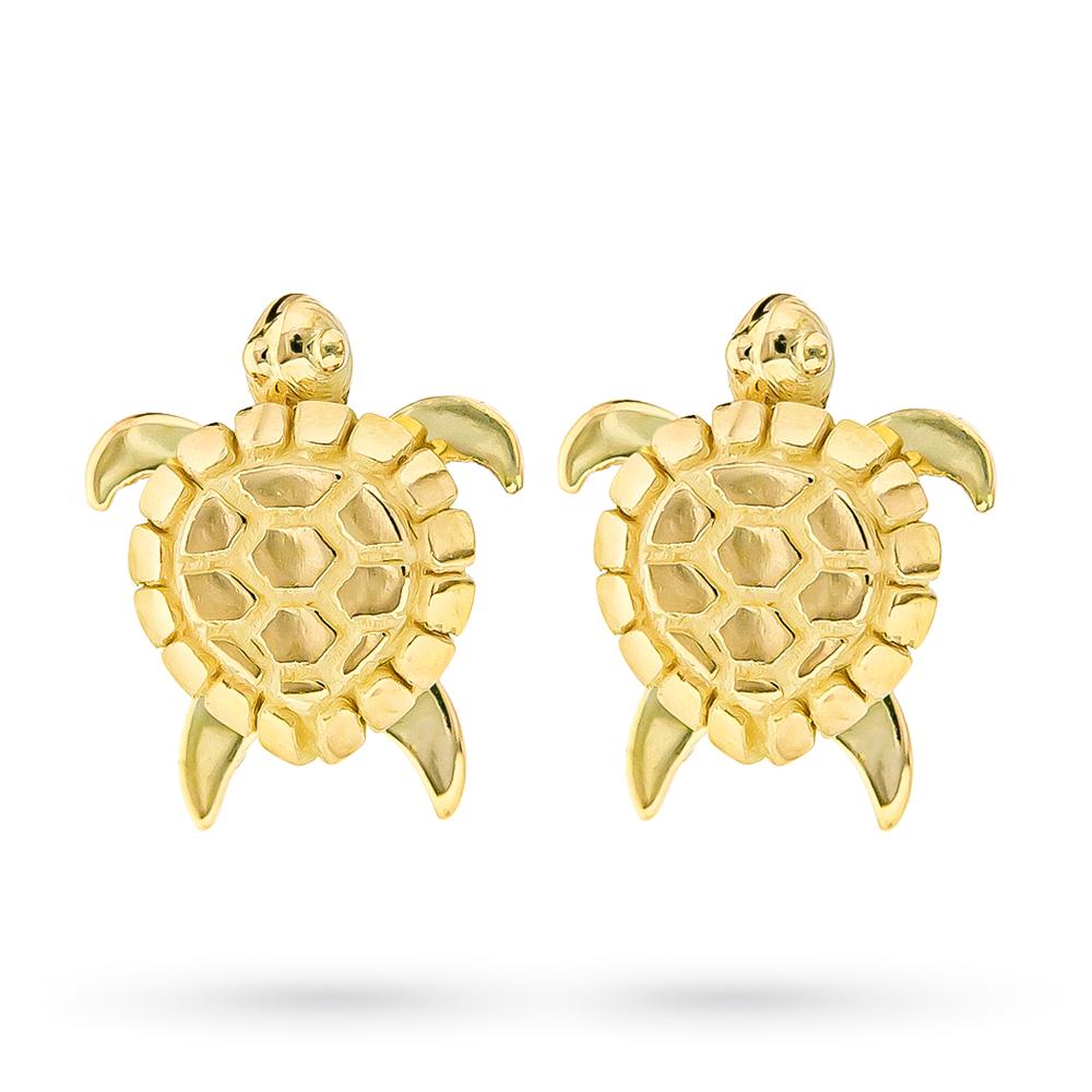 Yellow gold turtle lobe earrings