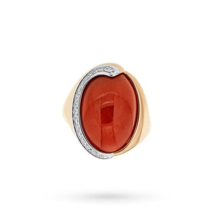 Anillo ovalado de oro rosa con coral y diamantes de 0,10ct