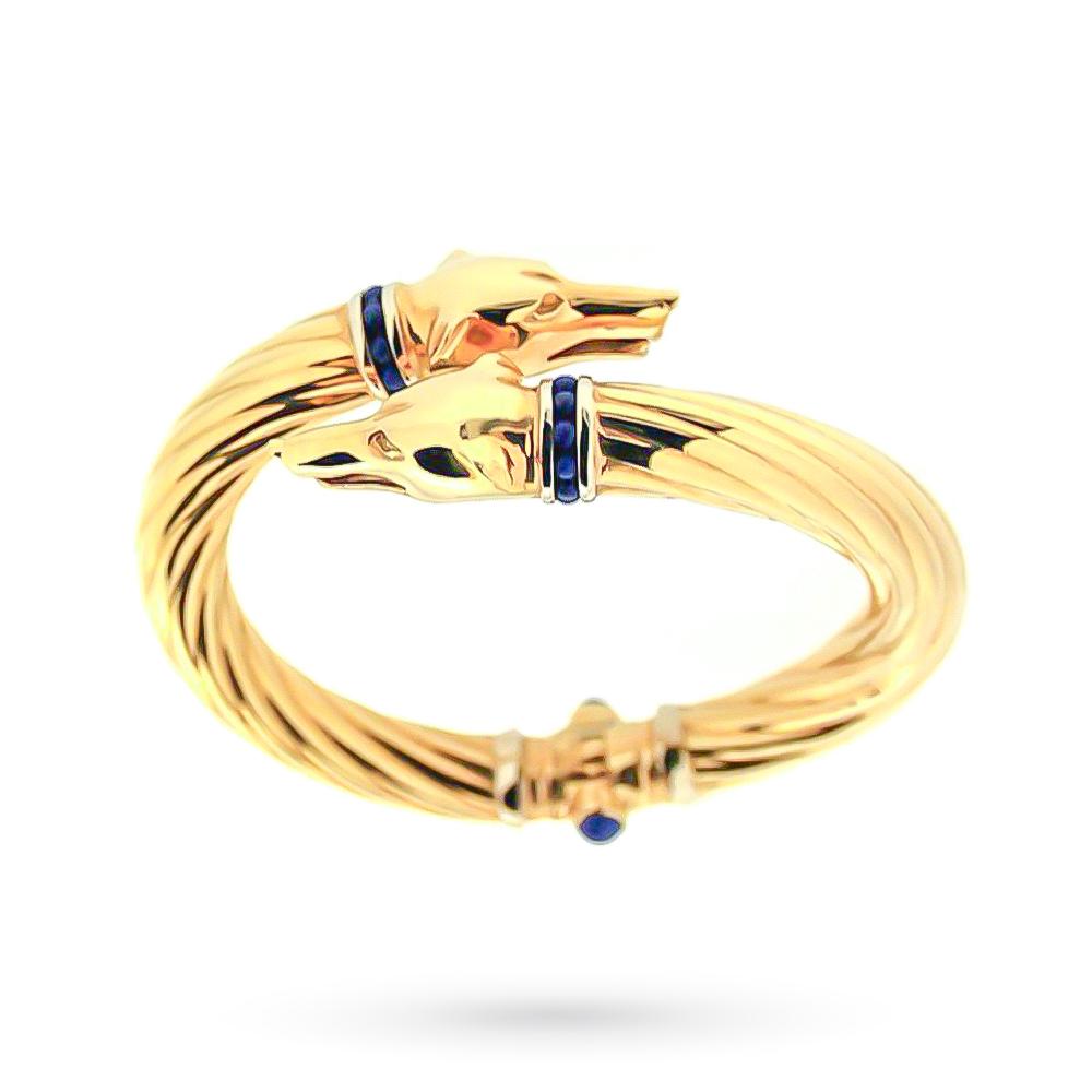 Bracciale rigido oro giallo teste levrieri collari lapislazzuli