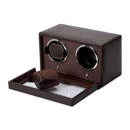 Wolf Double Watch Winder with Cover - Brown