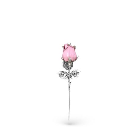 Small pink rose ornament silver enamel 13mm
