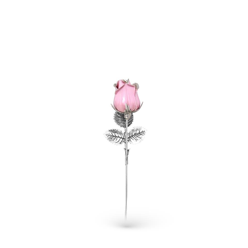 Small pink rose ornament silver enamel 13mm
