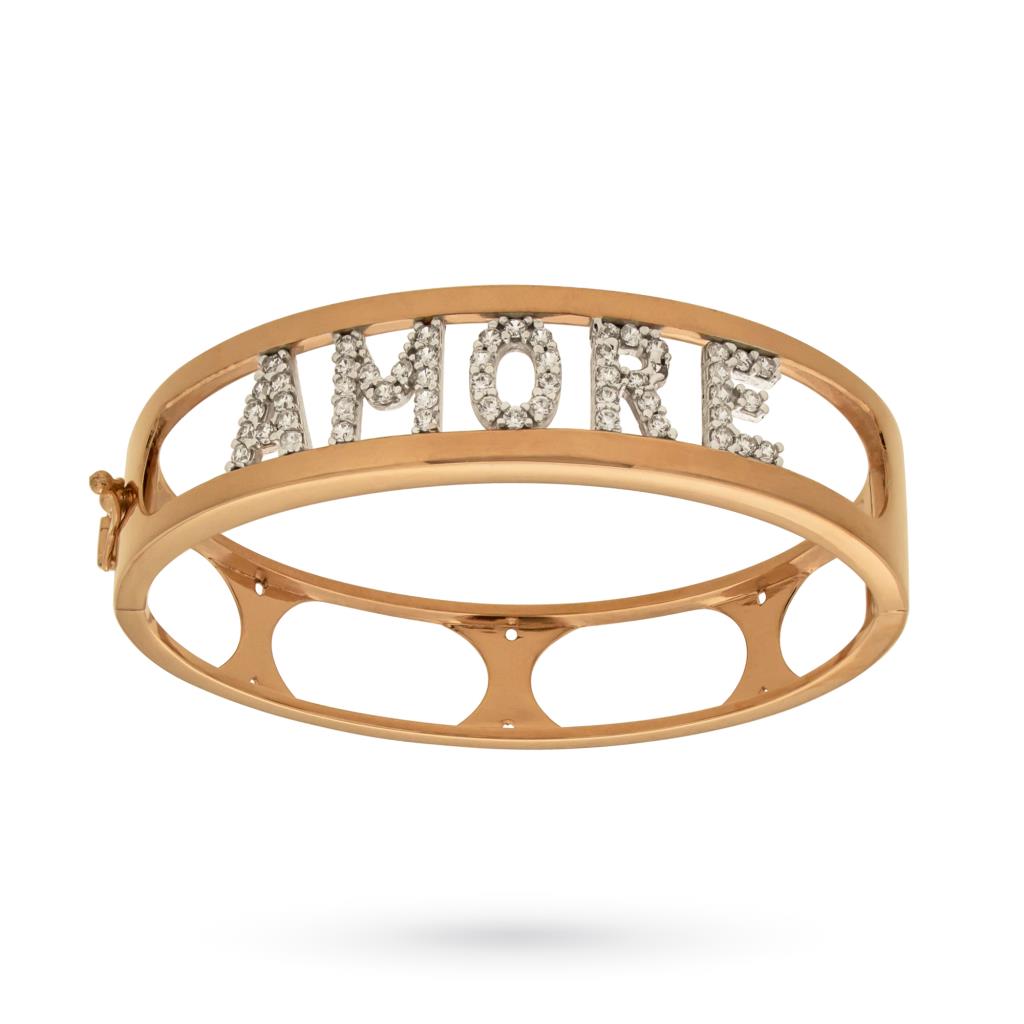 Bracciale rigido nome argento rosa zirconi personalizzabile