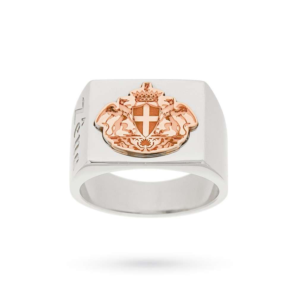 Anillo Genova en plata y oro rosa con escudo oficial