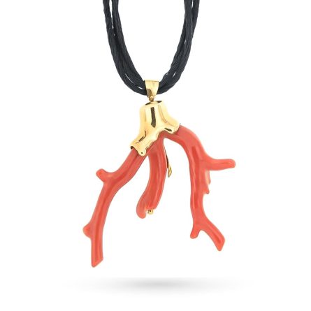 Collana ciondolo ramo corallo rosso oro giallo