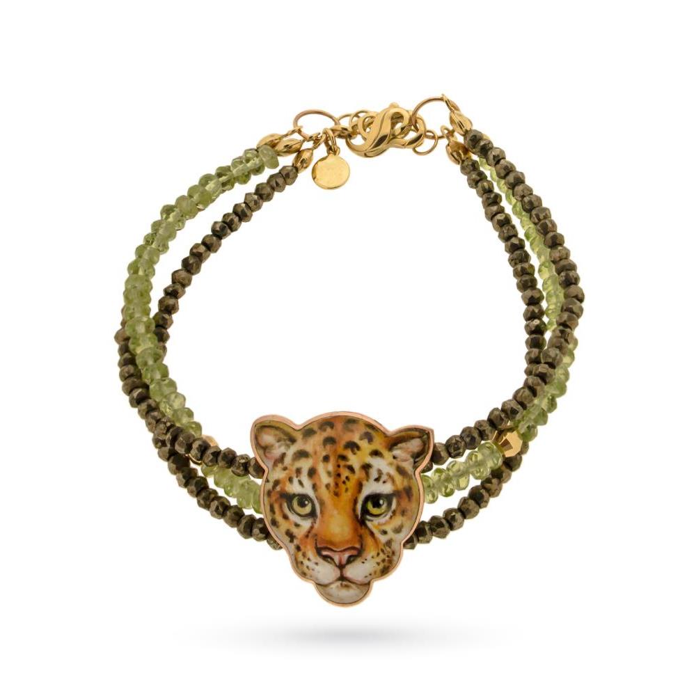 Gabriella Rivalta Pulsera Leopardo esmaltado peridoto cuarzo pirita