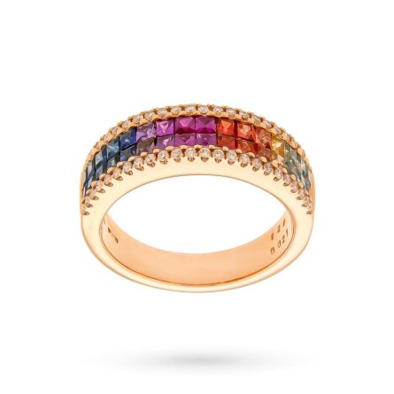 Anillo en oro rosa con zafiros arcoíris de 1,28 ct y diamantes de 0,23 ct