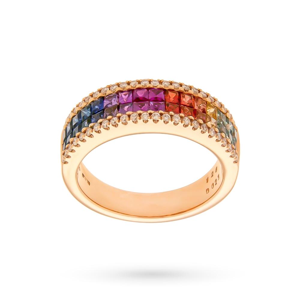 Anillo en oro rosa con zafiros arcoíris de 1,28 ct y diamantes de 0,23 ct