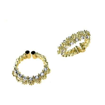 Adjustable 6mm two-tone faceted sphere ring