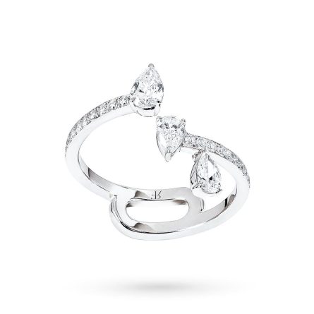 18kt white gold Twist ring 3 diamond drops brilliants RFJewels