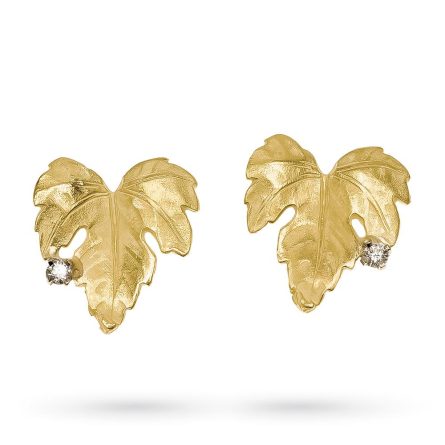 Quaglia earrings in yellow gold with satin leaf and brilliants 0.08 ct