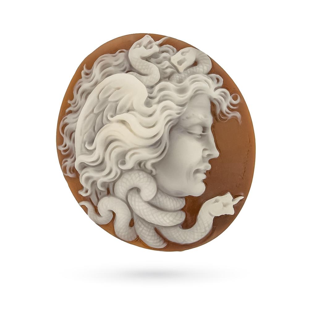 Cameo artistico Medusa inciso a mano, 40x45 mm