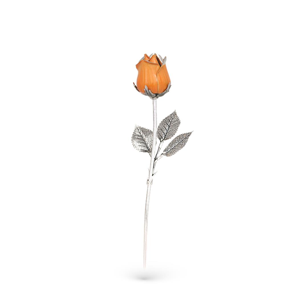 Orange rose ornament in sterling silver and enamel 17cm