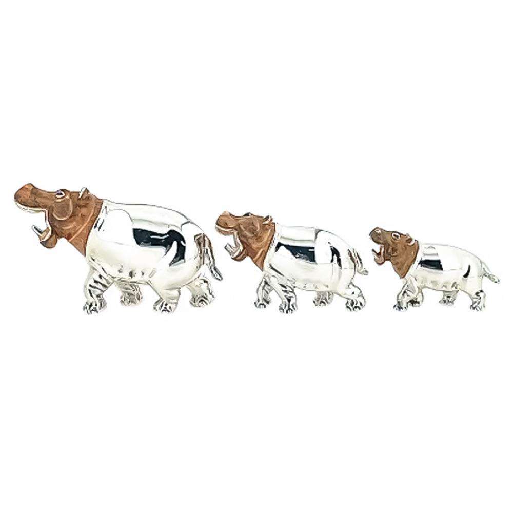 Enamelled Hippopotamus Trio silver ornament Saturnoo ST146