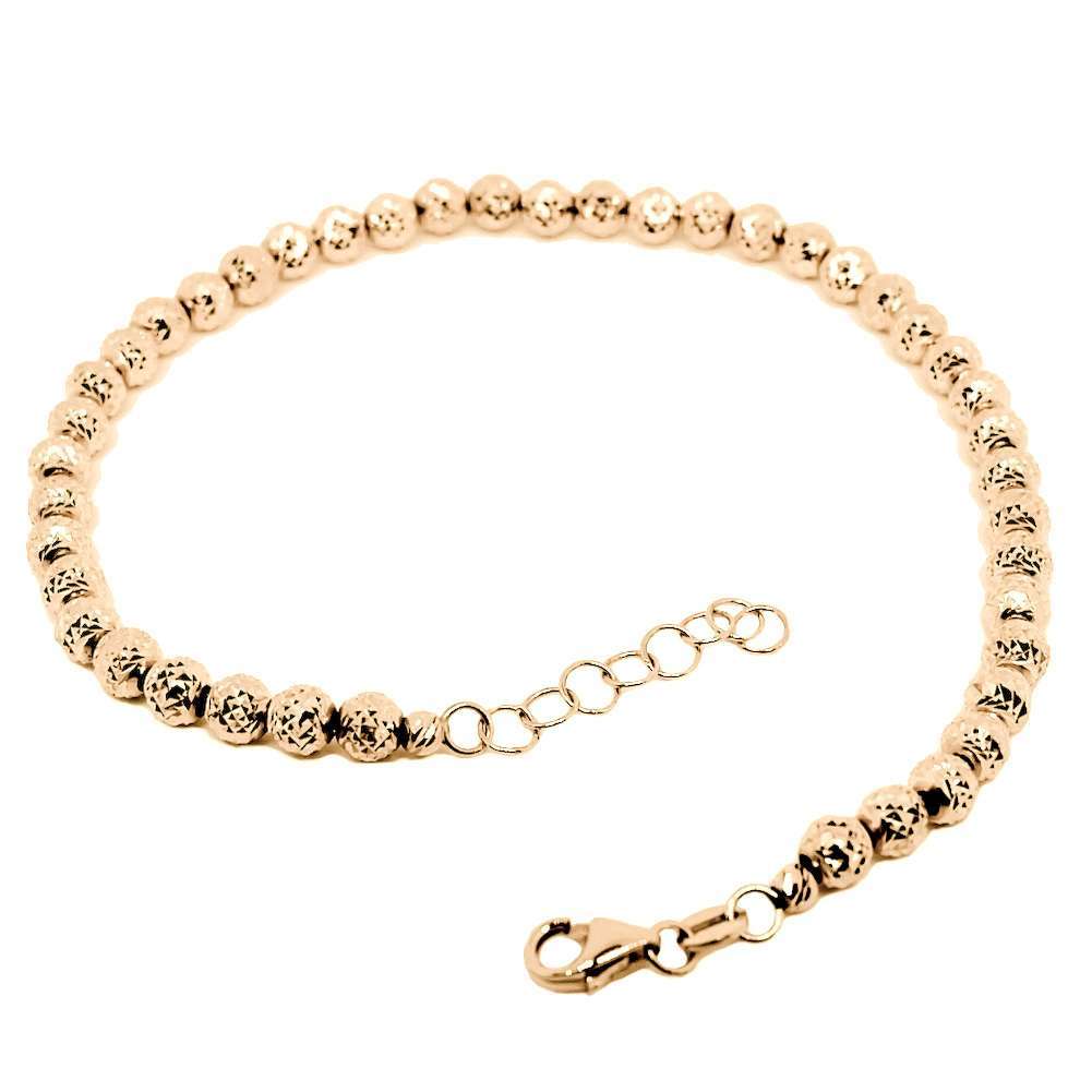 Rose gold bracelet with 5 mm diamond spheres, 18 cm long