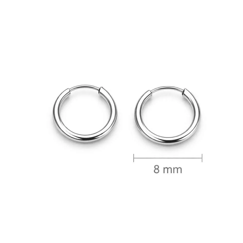 Pendiente aros de oro blanco con gancho retráctil 8 mm