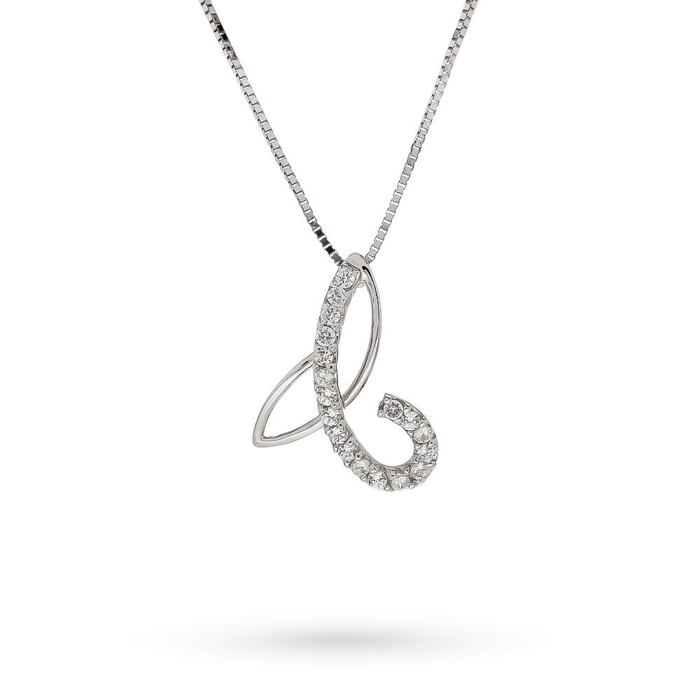Girocollo oro bianco 18kt curve rigide zirconi 42cm