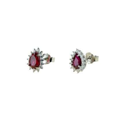 18kt gold drop earrings with red stone and zirconia edge