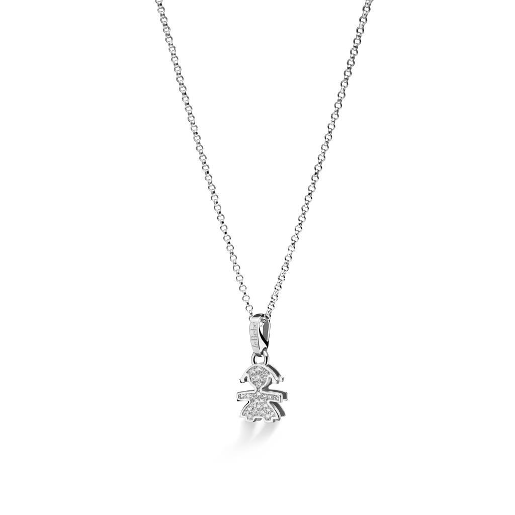 Collana leBebé LBB154 sagoma bimba mini oro bianco ct 0,11