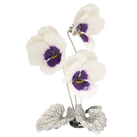White violet ornament in sterling silver and enamel 13cm