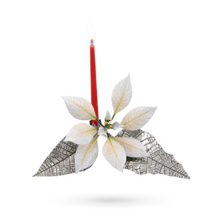 White poinsettia ornament in sterling silver and enamel 11cm