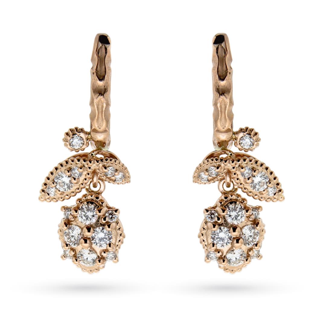 Orecchini fiori diamanti 0,90ct in oro rosa 18kt