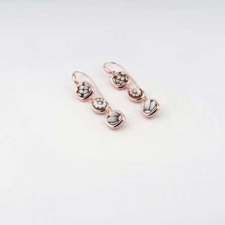 Rose silver pendant earrings with three cameos