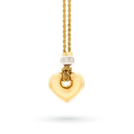 Collana cuore oro giallo 18kt con fermaglio diamanti