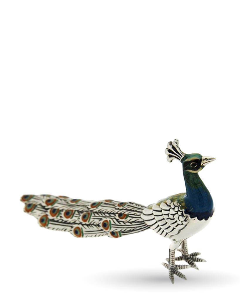 Enamelled medium peacock silver ornament Saturnoo ST102-2