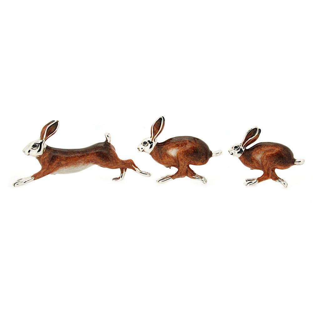 Trio of enameled hares silver ornament Saturnoo ST147