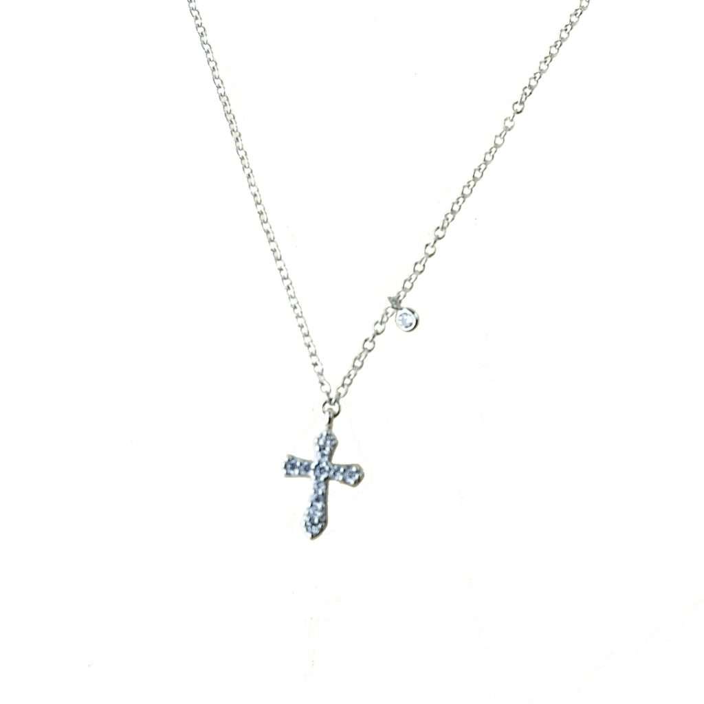 Cadena con colgante de cruz en pavé de circonitas y punto de luz