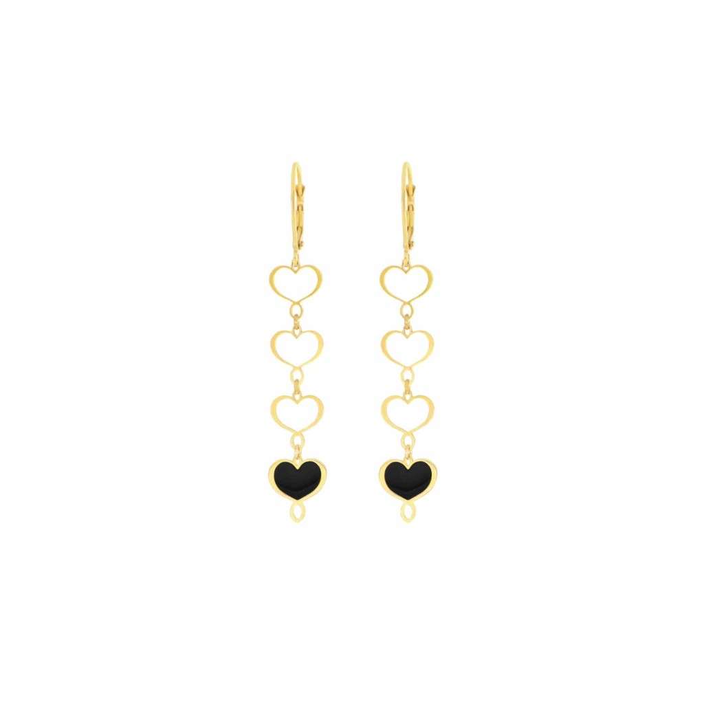 Four Black Enamel Maman Heart Drop Earrings