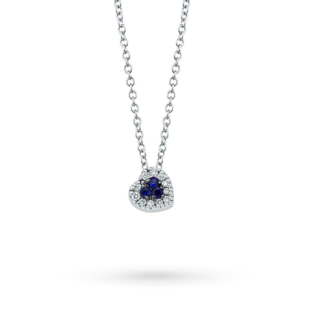 Girocollo oro bianco cuoricino zaffiri 0,05ct diamanti 0,05ct Mirco Visconti