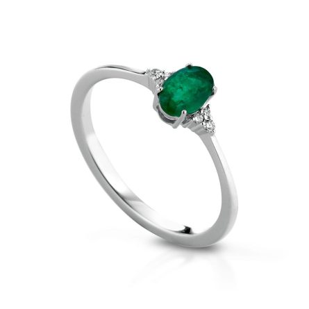 Anello in oro bianco 18kt con smeraldo 0,42ct e diamanti 0,04ct