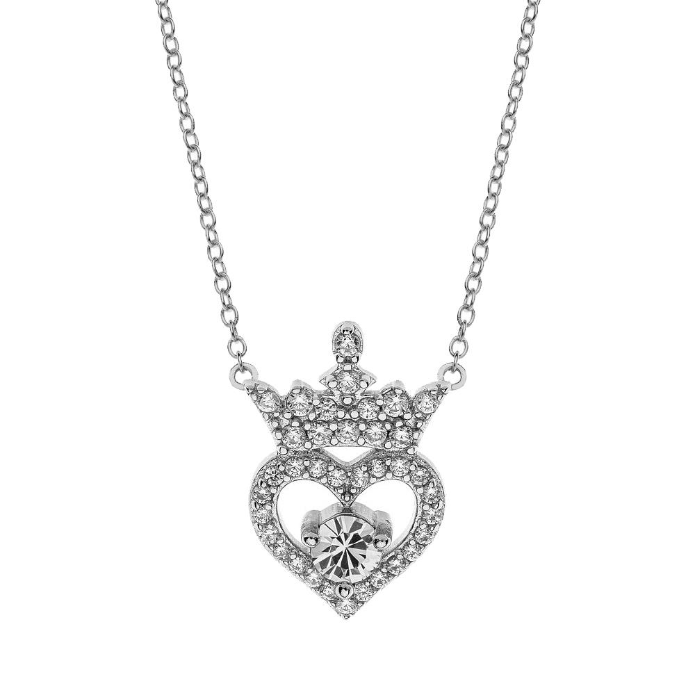Collana bambini Disney Cuore Corona cristalli bianchi