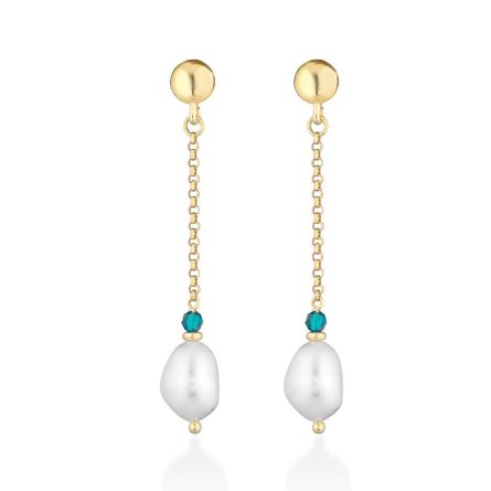 Freshwater pearl earrings gold plated silver blue zircon