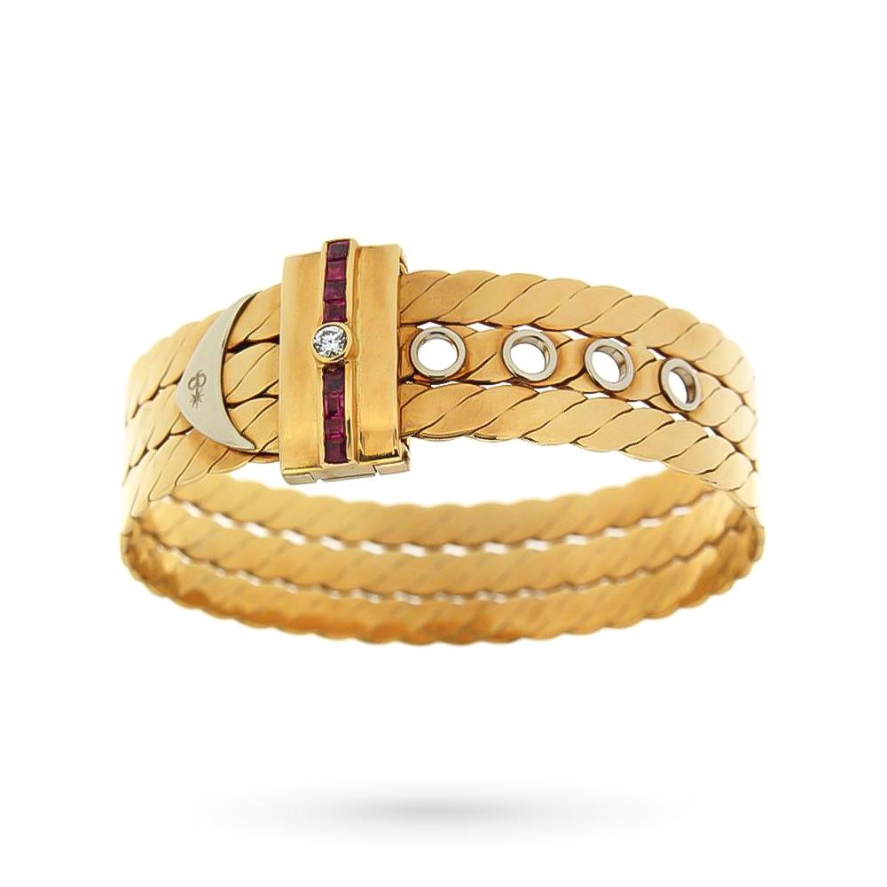 Bracciale Torrini fibbia oro giallo rubini e diamanti