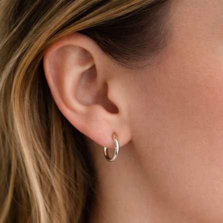 Pendiente aros de oro blanco con gancho retráctil 8 mm
