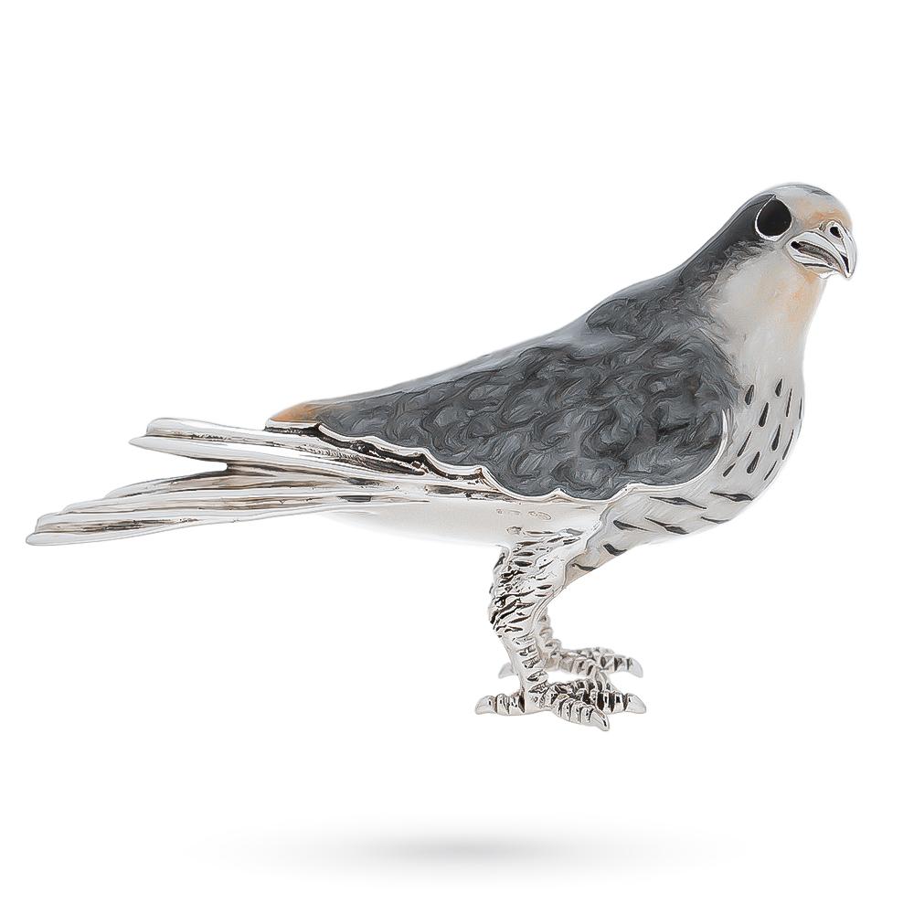 Falcon large ornament in 925 silver enamel