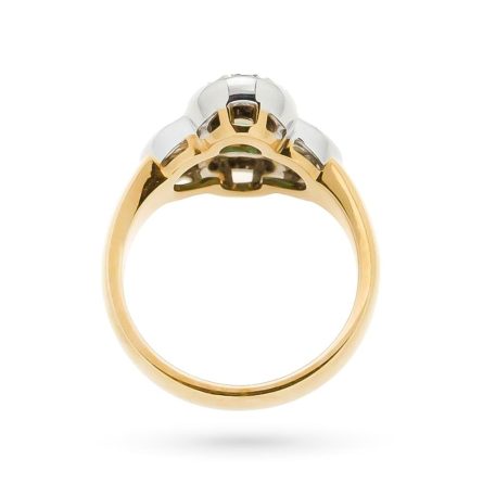 18kt yellow gold ring with diamonds flower and emerald