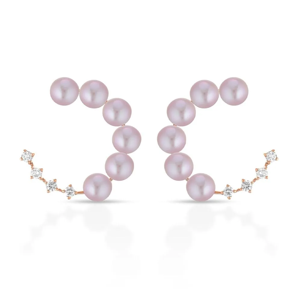 Pink pearl earrings Ø 4.5/5 mm and diamonds
