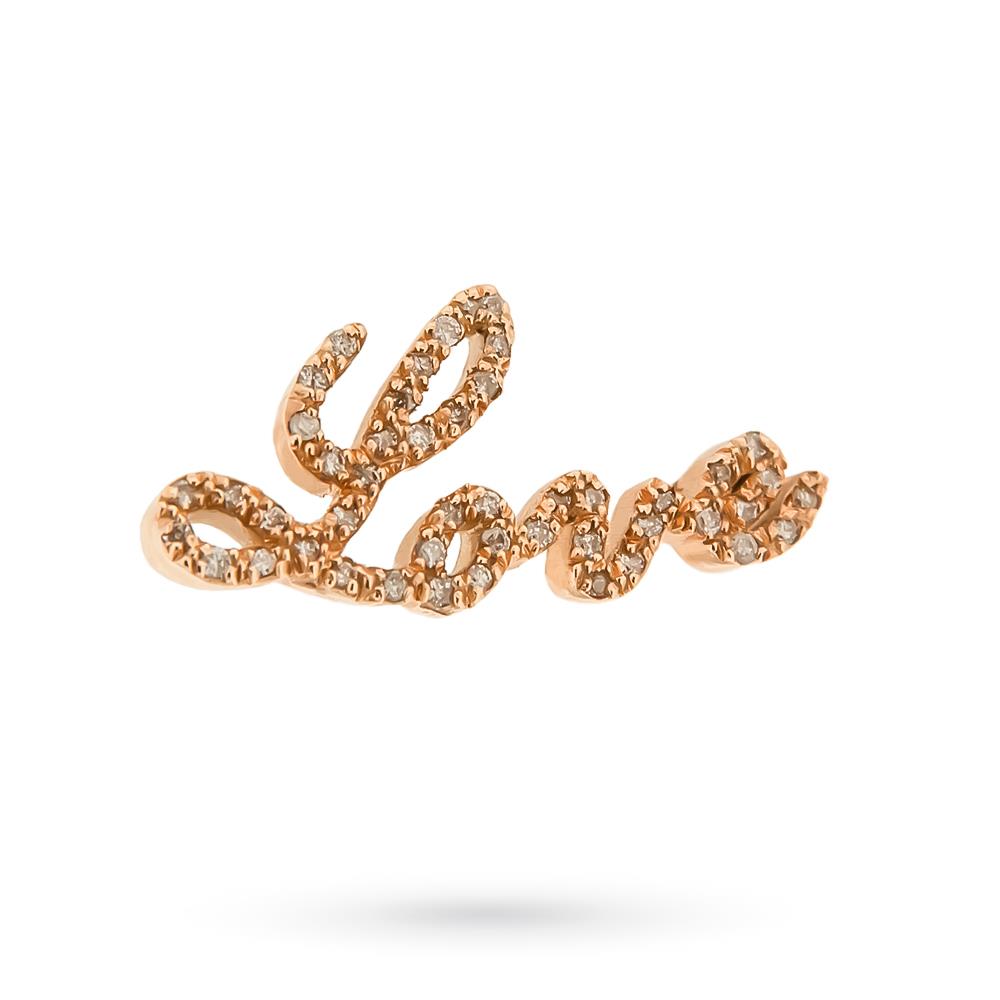 Orecchino singolo LOVE oro rosa 18kt diamanti