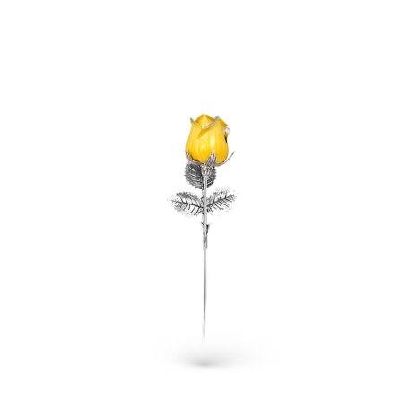Rosa soprammobile argento 925 smalto giallo h13cm