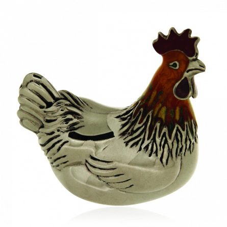 Adorno de gallina grande en esmalte de plata 925.