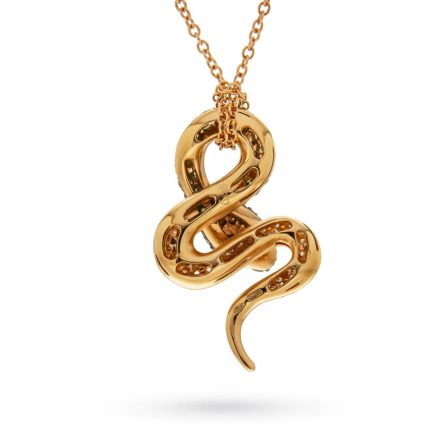 Collar serpiente en oro rosa con diamantes verdes blancos