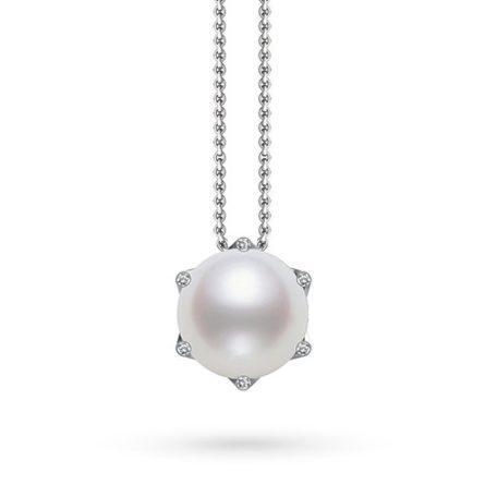 Girocollo perla pendente oro bianco diamanti