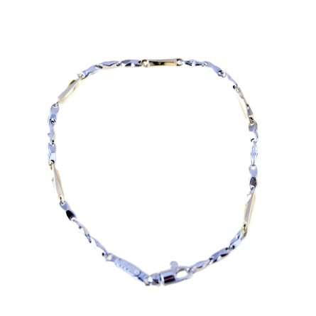2mm wide polished tubular white and rose gold bracelet