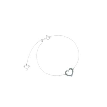 Bracciale Maman et Sophie oro bianco cuore centrale traforato polvere diamanti celeste 10x10 mm