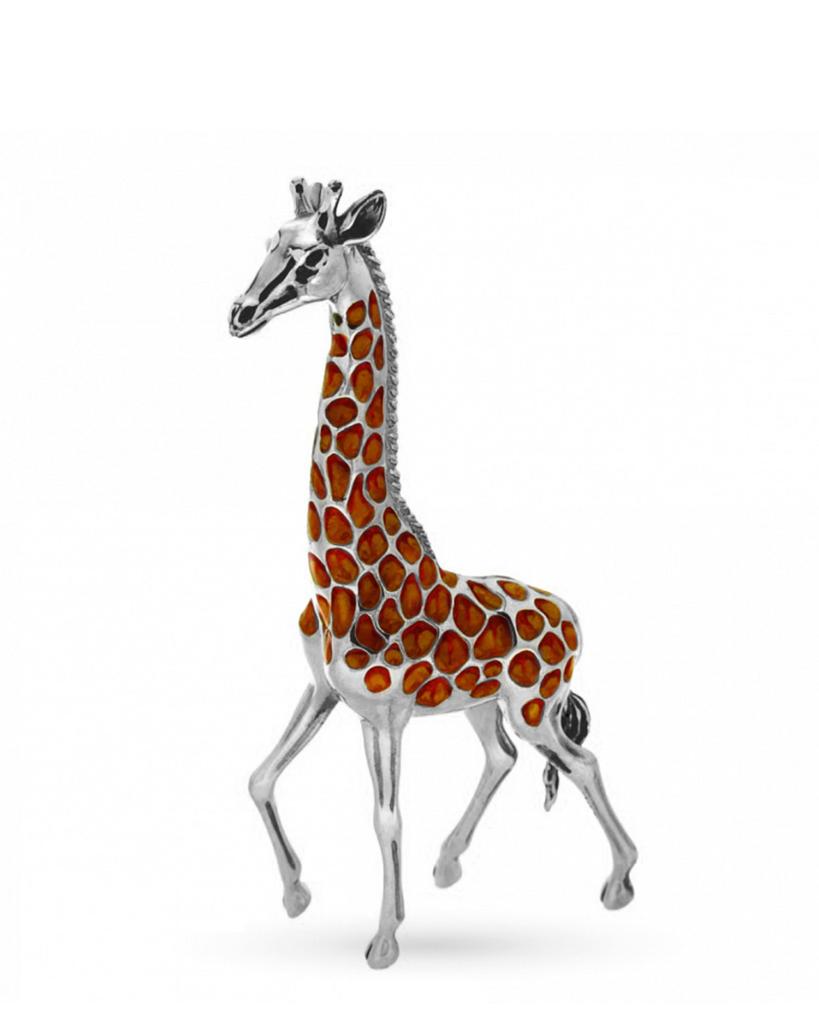 Large beige giraffe ornament in silver and enamel