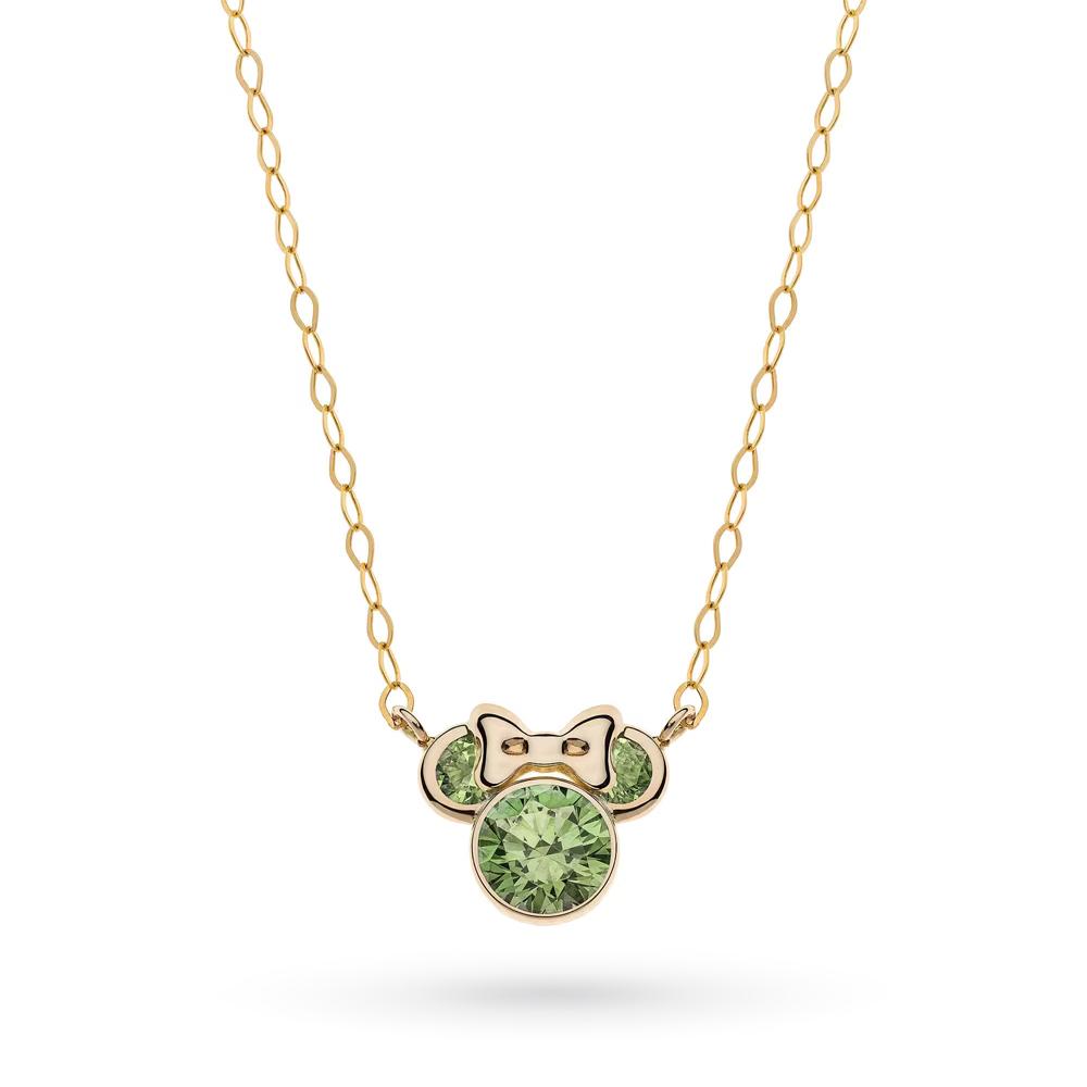 Collana bambina Disney Minnie oro giallo 9kt cristalli verdi